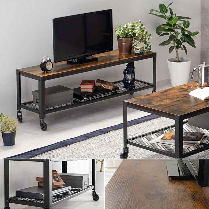ビンテージ風 ローボード テレビ台 幅110×奥行30×高さ39.5cm スチール