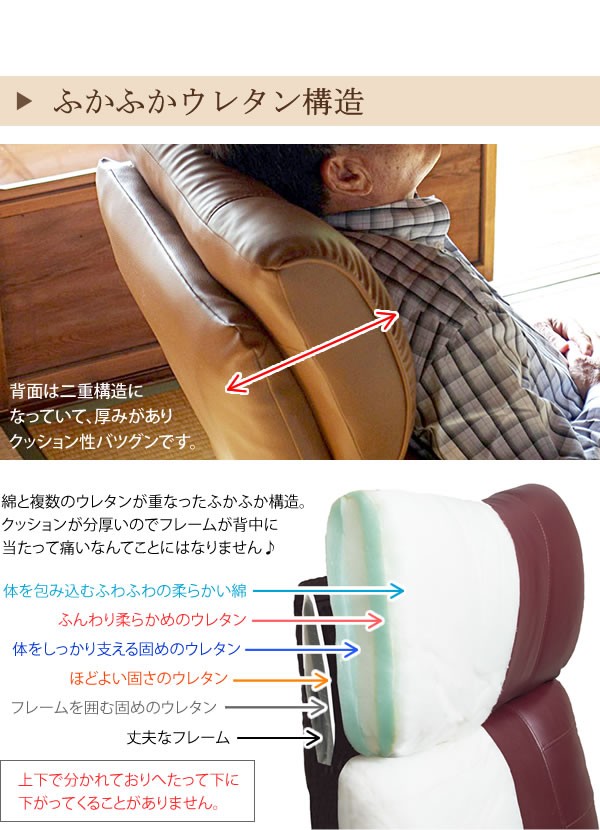 木肘 スーパー ソフト レザー 座椅子 フロア チェア レバー式13段階