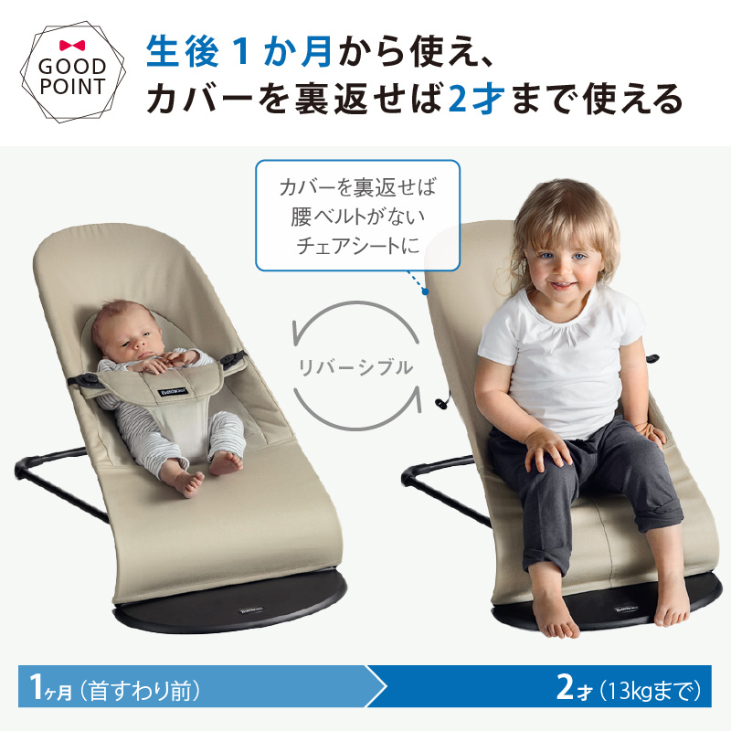 【日本正規品2年保証】babybjorn（ベビービョルン バウンサー バランス ソフト ブラック／カーキベージュ ｜ベビーシッター バウンサー コットン