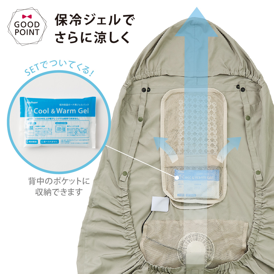 [新品] ※外箱凹み有　babyhopper 空調ベビーケープ　ベージュ 電池4本＆レビュー特典も ベビーホッパー 空調ベビーケープ 保冷
