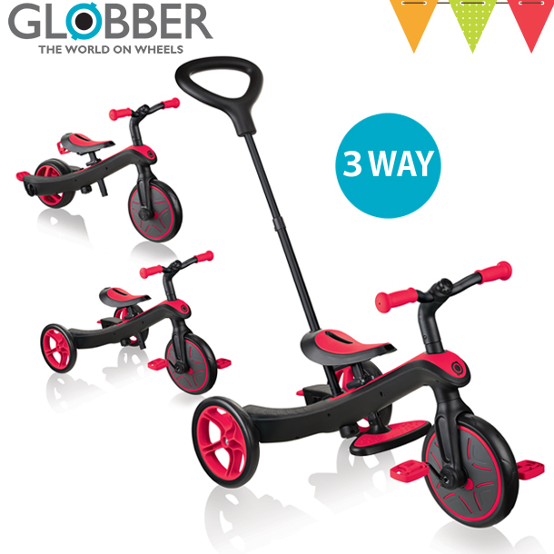 GLOBBER（グロッバー） エクスプローラー トライク 3in1 レッド | 三輪車 キックバイク コントロールバー付き 変形 モードチェンジ