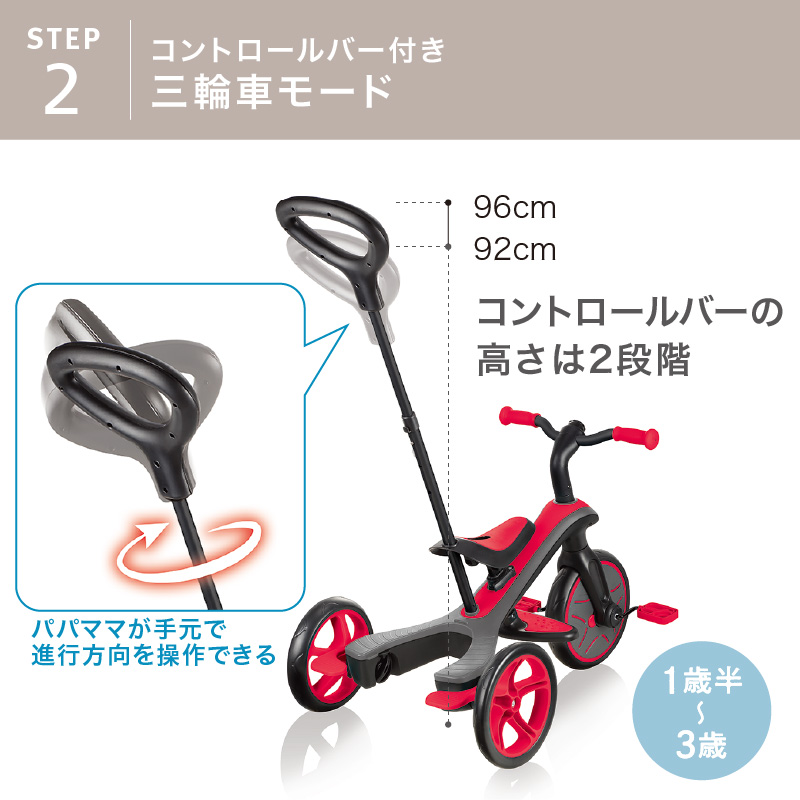 GLOBBER（グロッバー） エクスプローラートライク4in1 レッド | 三輪車 キックバイク 工具不要 モードチェンジ 自転車トレーニング 変形