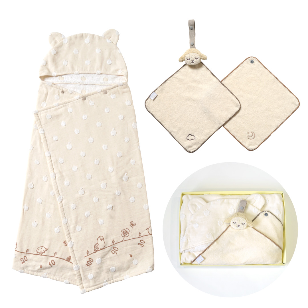 Hoppetta バスポンチョりんご&チャームハンカチ モワ ギフトセット