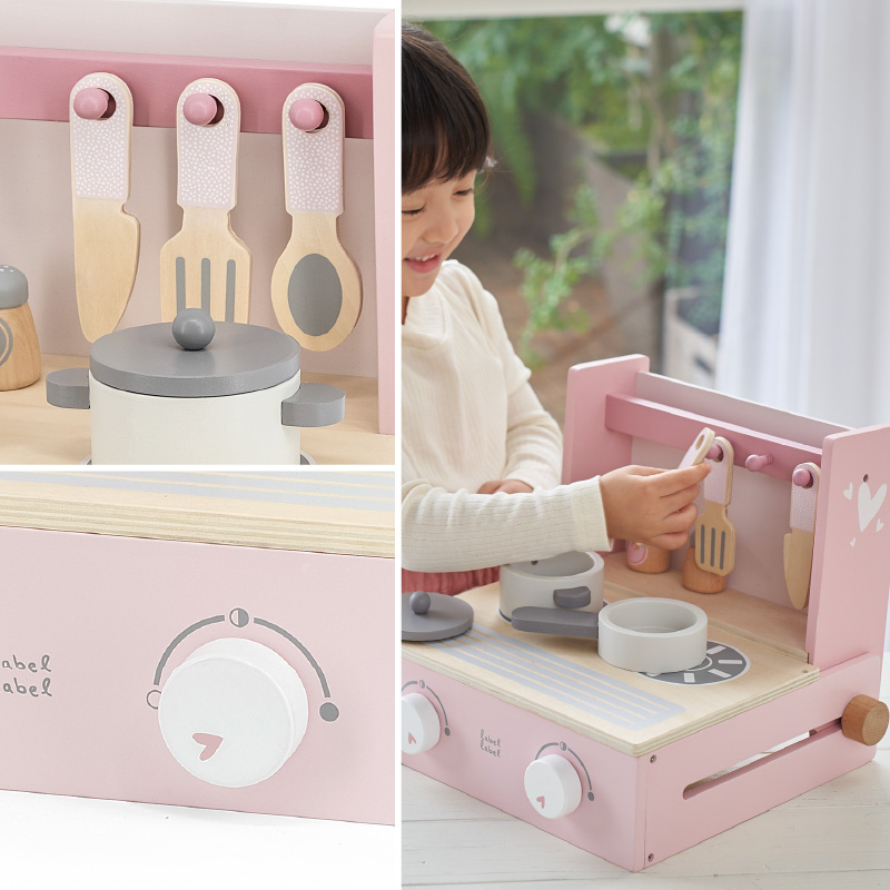 レーベルレーベル フォルダブルクッカー ピンク｜おままごと キッチン ごっこ遊び エデュテ 室内遊び 知育玩具 木のおもちゃ 誕生日祝 | label label | 03