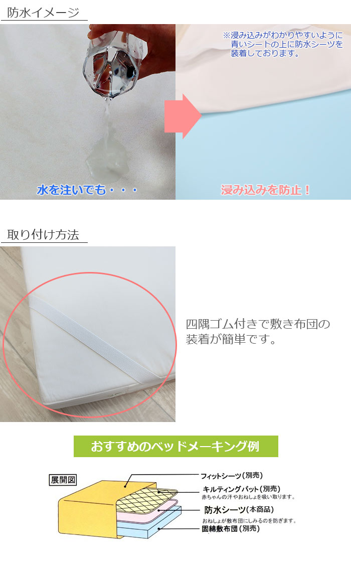 防水イメージ＆取り付け方法＆ベッドメーク例