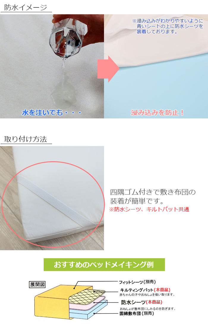 防水イメージ＆取り付け方法＆ベッドメイク例