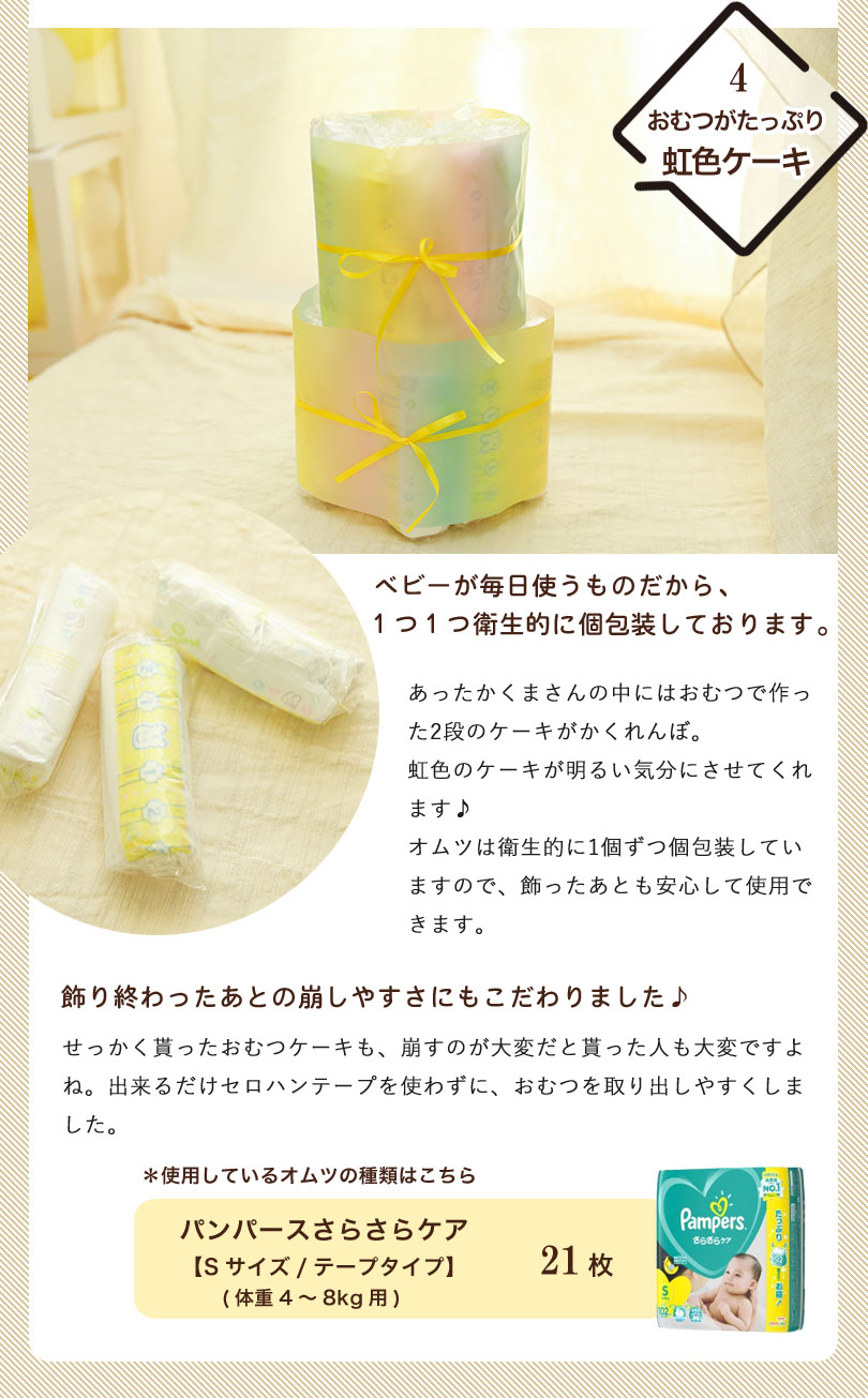 おむつがたっぷり虹色ケーキ。