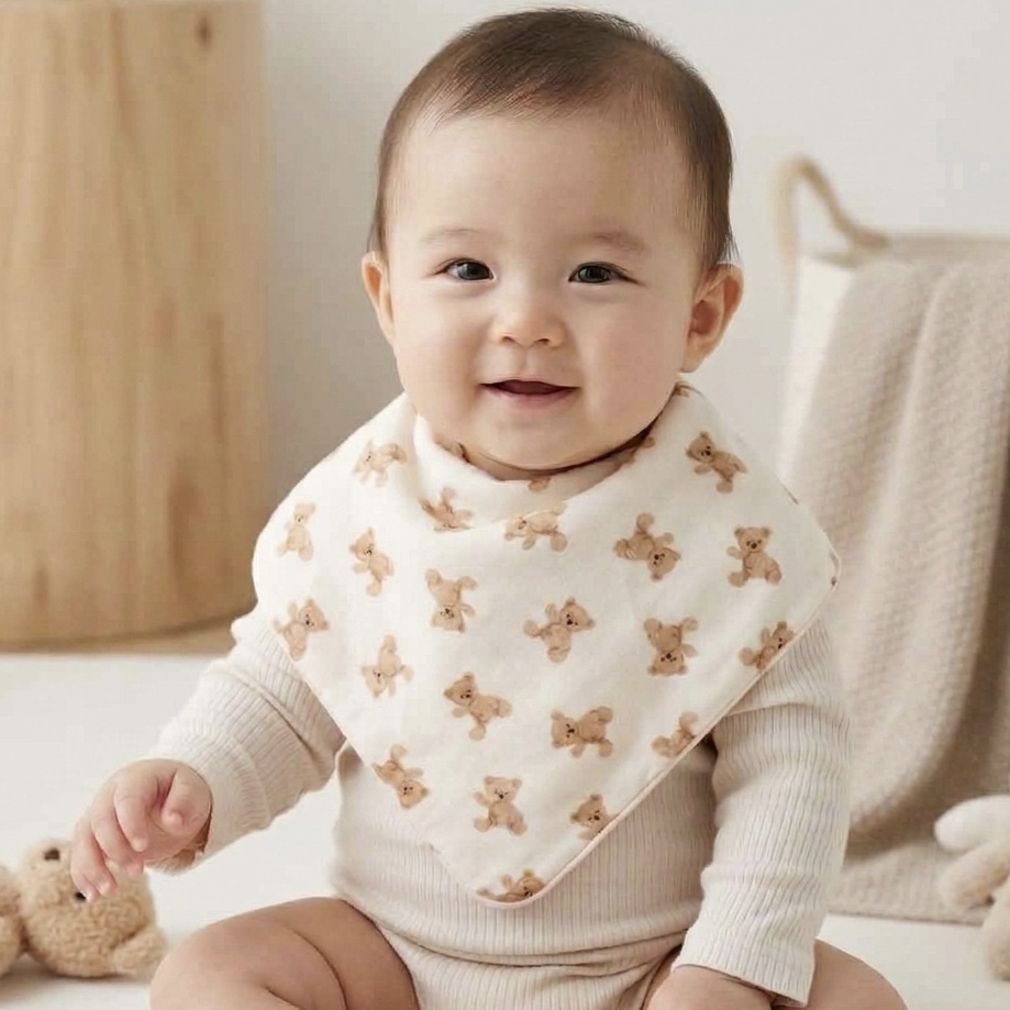 出産祝い のし袋 スタイ 祝儀袋 出産 おしゃれ ハンカチ 日本製 ガーゼ lien de famille リヤンドファミーユ 着用写真