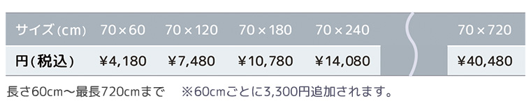 70cm値段表