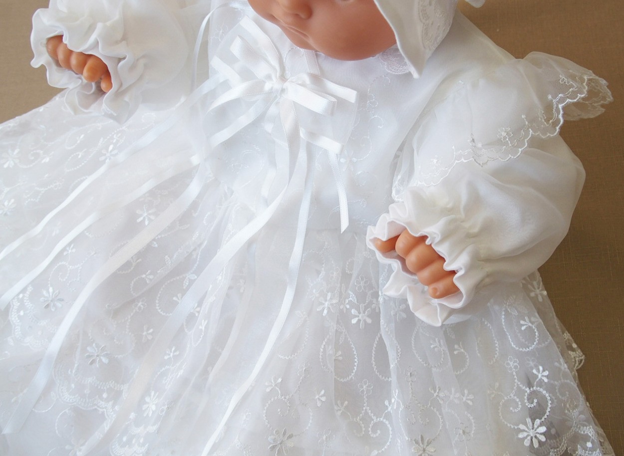 超ロングコート オーガンジー4段フリル ベビードレス3点セット【お