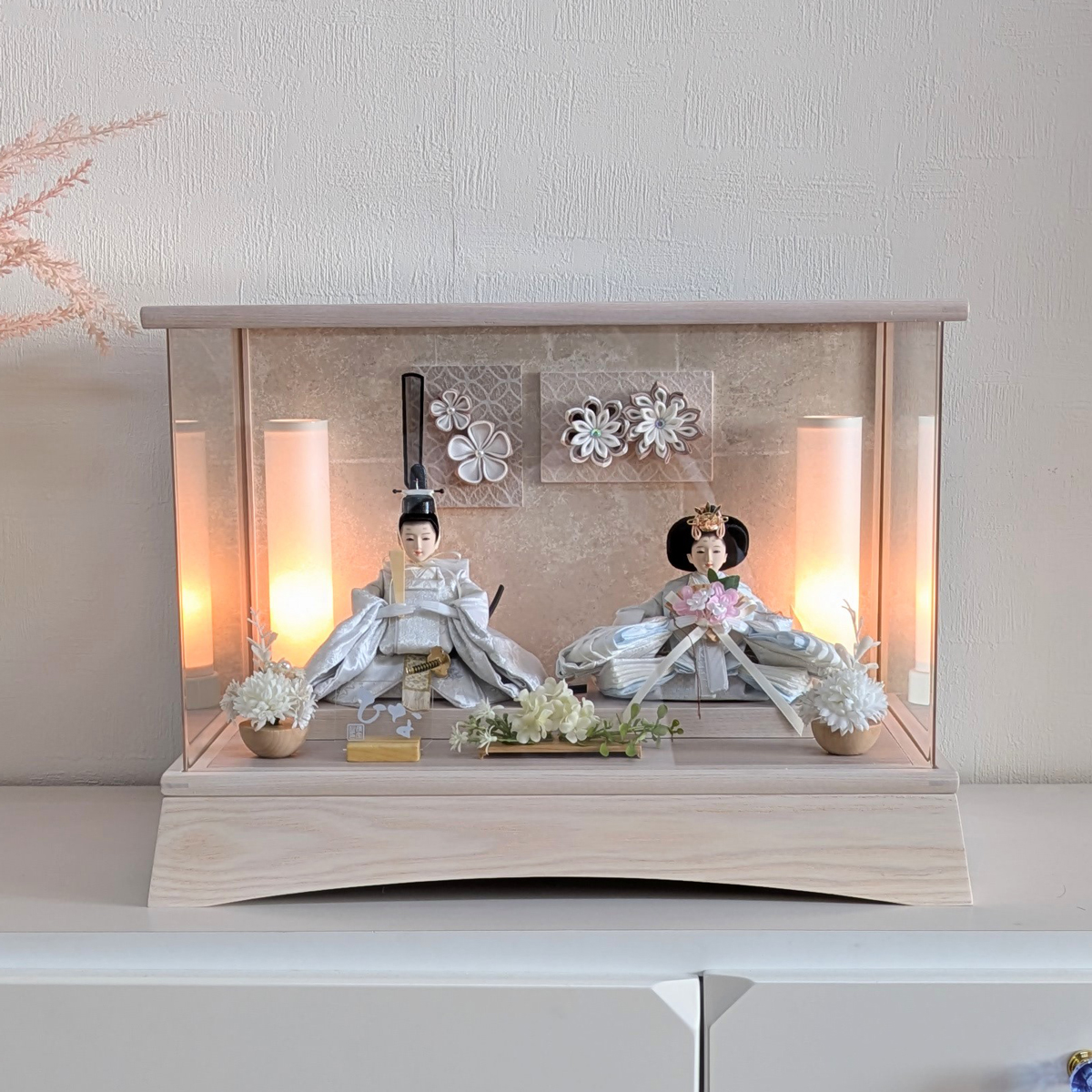 雛人形 ひな人形 ケース飾り 雪花 ホワイトアッシュ アクリルケース