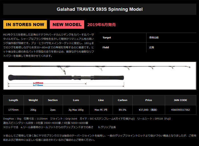 ヤマガブランクス ギャラハド トラベックス 593S YAMAGA BLANKS