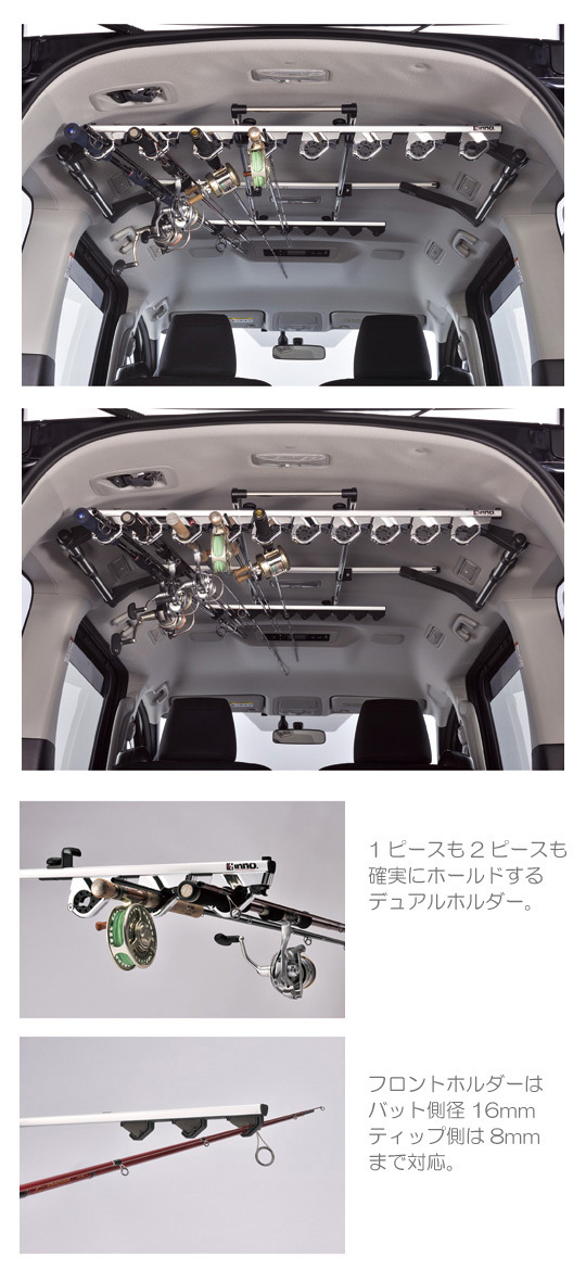 ホルダーは CARMATE/カーメイト 車載用ロッドキャリア INNOIF7/8ロッド