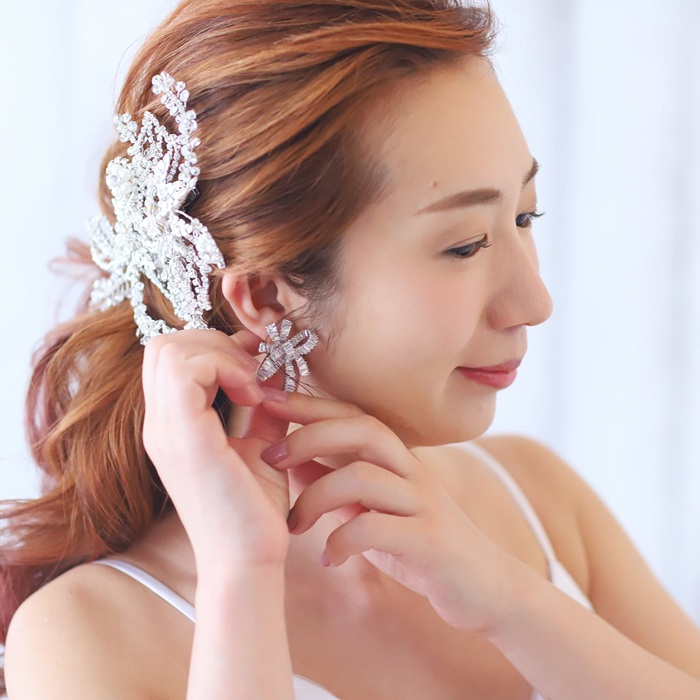 Just Married ピアス E-111 通販 スタッドピアス リボンピアス リボン 大きい レディース キュービックジルコニア 大人 女性 花嫁 結婚式 プレゼント |  | 08