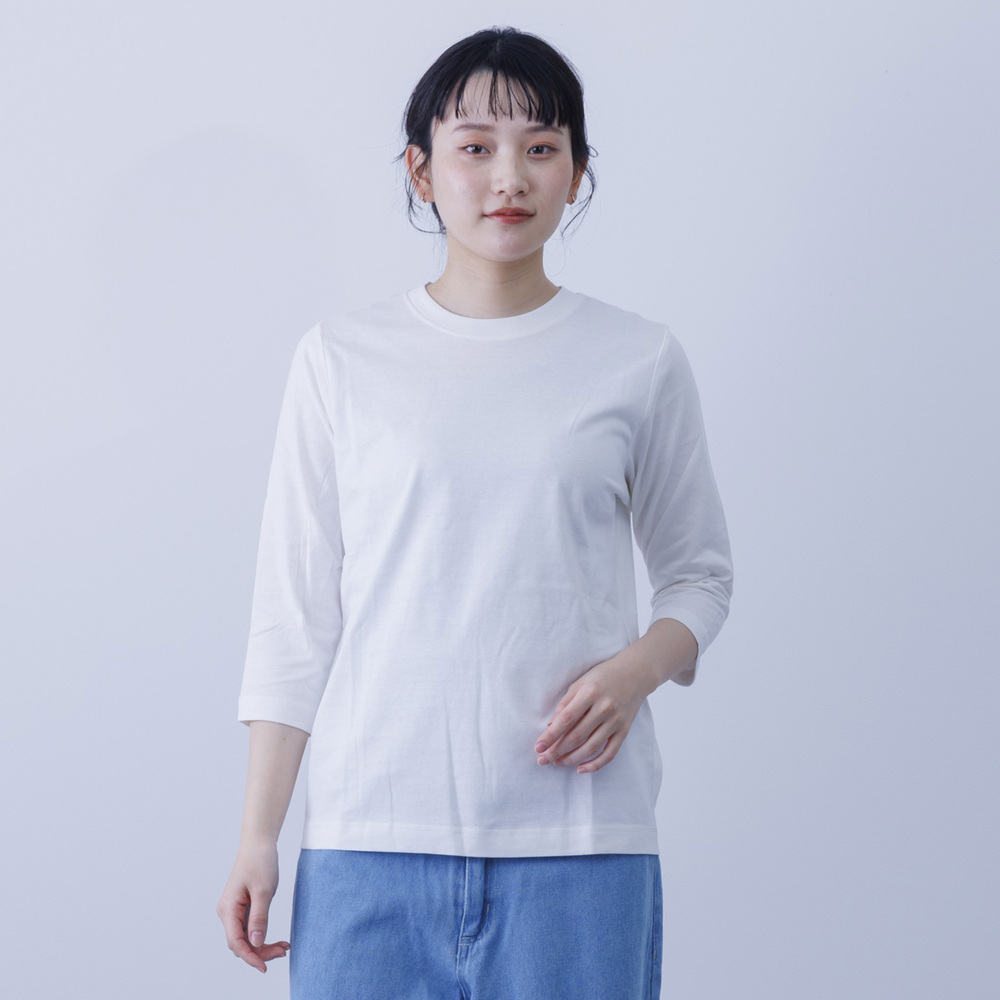 カットソー(長袖/七分) YILON MADE  Sidelace piony tops 新色登場☆ 七分袖 ☆ 長袖 綿100% 丸首 カットソー 丸編仕立て T