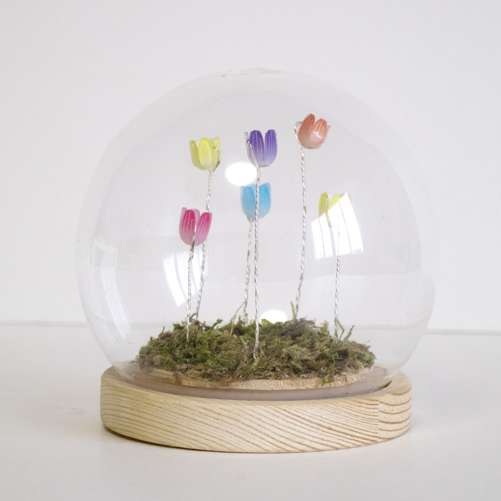 ガラスドーム フラワー 通販 チューリップ ガラスボールS LED ガラス