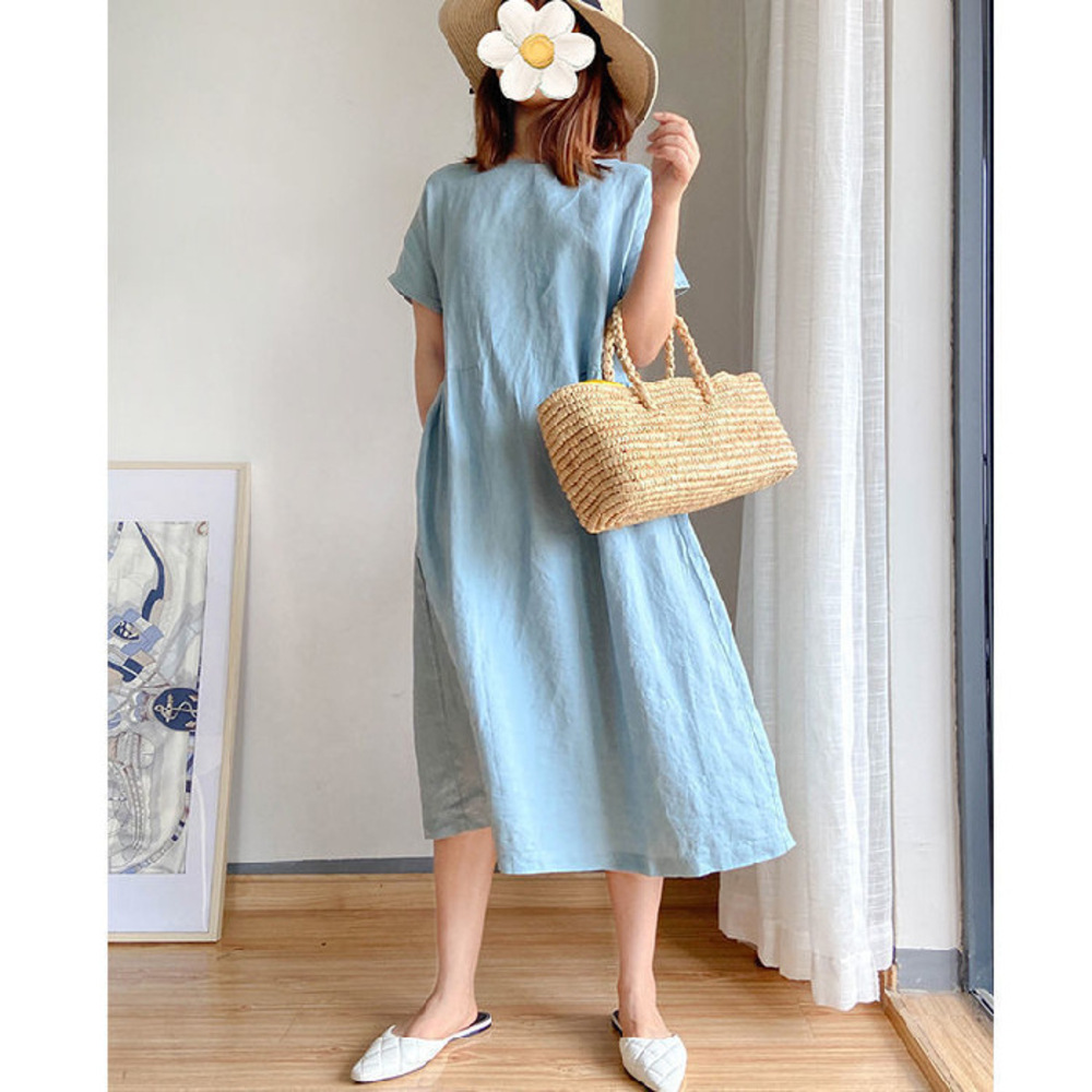 ランバンコレクション ☆ コットン混 ラインデザイン 半袖 ワンピース 38 ランバンコレクション ☆ コットン混 ラインデザイン 半袖