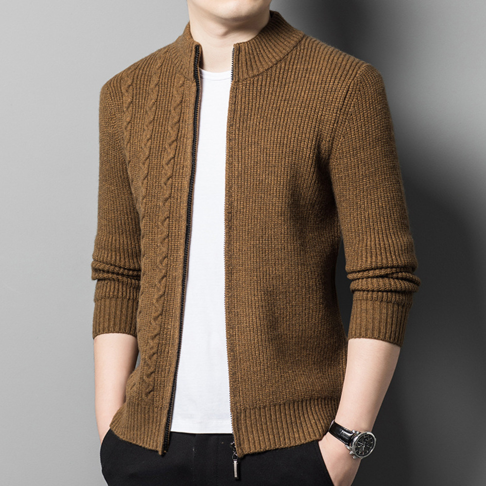 ニット メンズ カーディガン スタンドカラー ジップアップ 通販