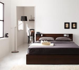 コンセント付き収納ベッド マルチラススーパースプリングマットレス付き セミダブル 4559スリム棚・多コンセント付き・収納ベッド[Splend][スプレンド