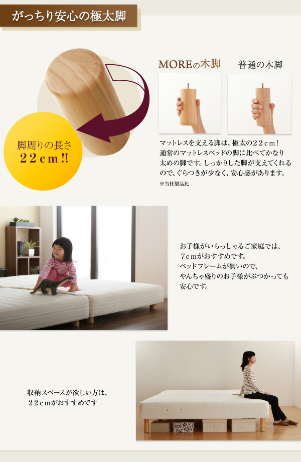 日本製ポケットコイルマットレスベッド マットレスベッド グランドタイプ ワイドK200 脚22cm