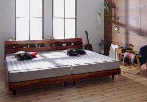 棚・コンセント付デザインすのこベッド プレミアムポケットコイルマットレス付き セミダブル 組立設置付