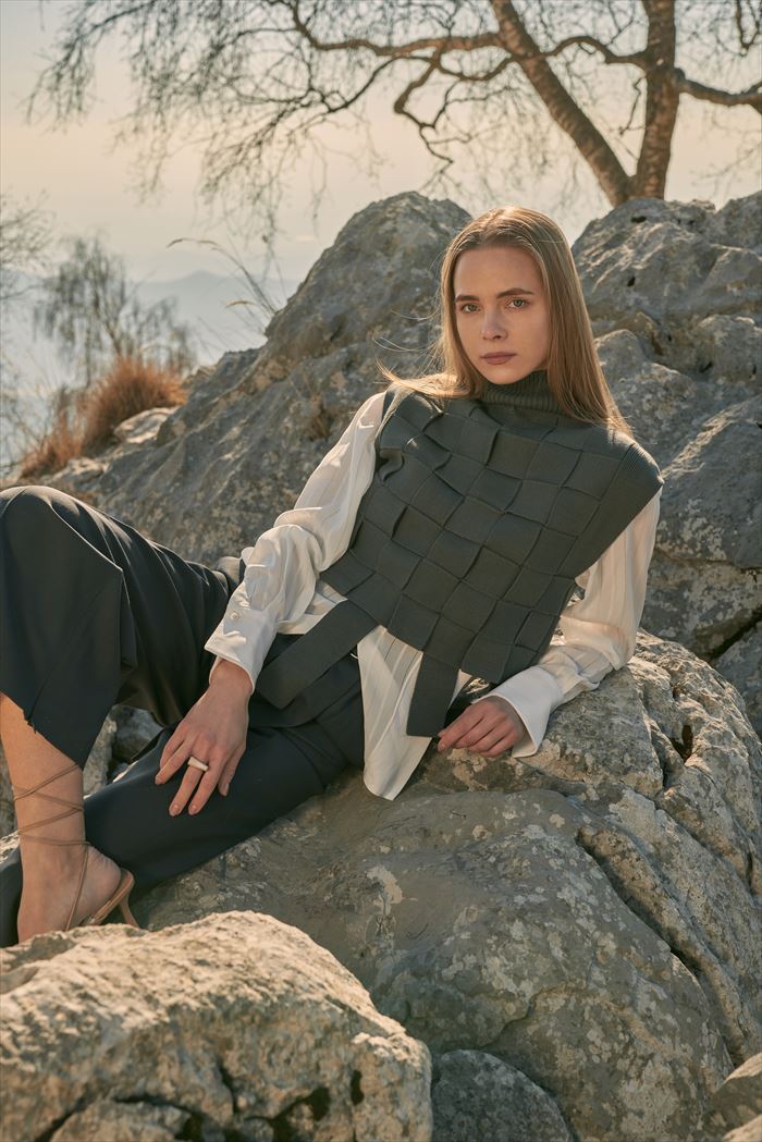 マインド MIND バスケット編み ベスト 通販 ニット レイヤード ニット