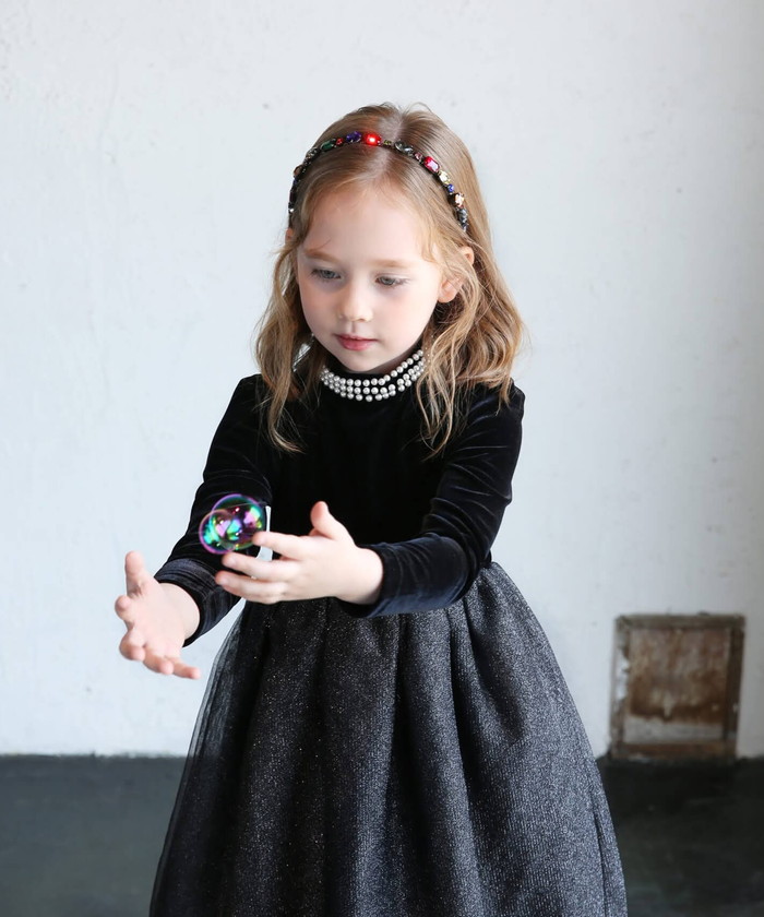 子供 ドレス ワンピース 女の子 通販 キッズ ドレスワンピース 62032302 フォーマルワンピース 長袖 ベロア パール チュールスカート 結婚式 パーティー | Rora | 09