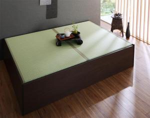 【フレームカラー:ダークブラウン】【畳カラー:グリーン】お客様組立 布団が収納できる・美草・小上がり畳連結ベッド ベッドフレームのみ セミダブル