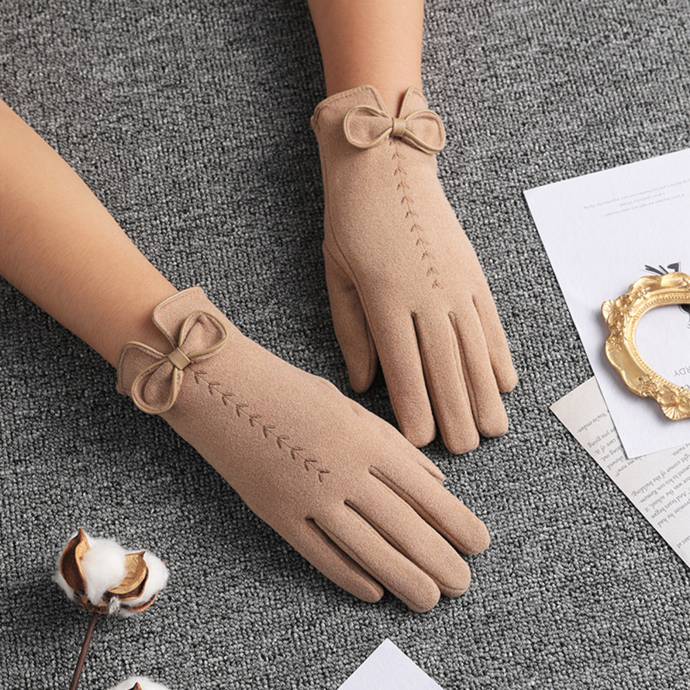 手袋 スマートフォン対応 レディース 通販 てぶくろ スマホ手袋 グローブ 防寒 防風 かわいい おしゃれ 暖かい あったかグッズ 5本指 裏起毛 リボン 無地 手袋 |  | 03