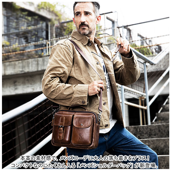 ☆ ブラック ショルダーバック かばん 紳士 斜めがけ 本革 bag91203