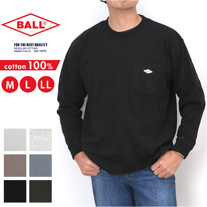 tシャツ 長袖 メンズ 通販 長袖Tシャツ ポケット トップス ワンポイント 男性 おしゃれ カジュアル シンプル クルーネック オールシーズン 通気性 重ね着 | BALL（アパレル）