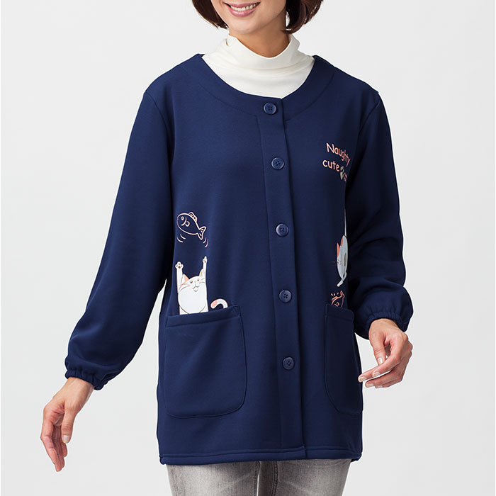 割烹着 暖かい 裏起毛 通販 かっぽう着 スモック 前開き 大人 エプロン レディース 長袖 袖付き あったか 秋 冬 秋冬 防寒 冬用 セルヴァン お尻 隠れる |  | 07