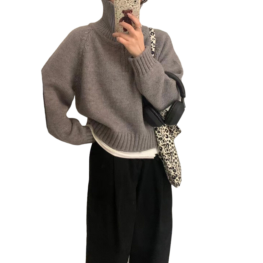 セーター ハーフジップ レディース 通販 スタンドカラー プルオーバー ジップアップ 長袖 厚手 厚め ゆったり 体型カバー ラグランスリーブ 秋 冬 冬物 セーター |  | 06