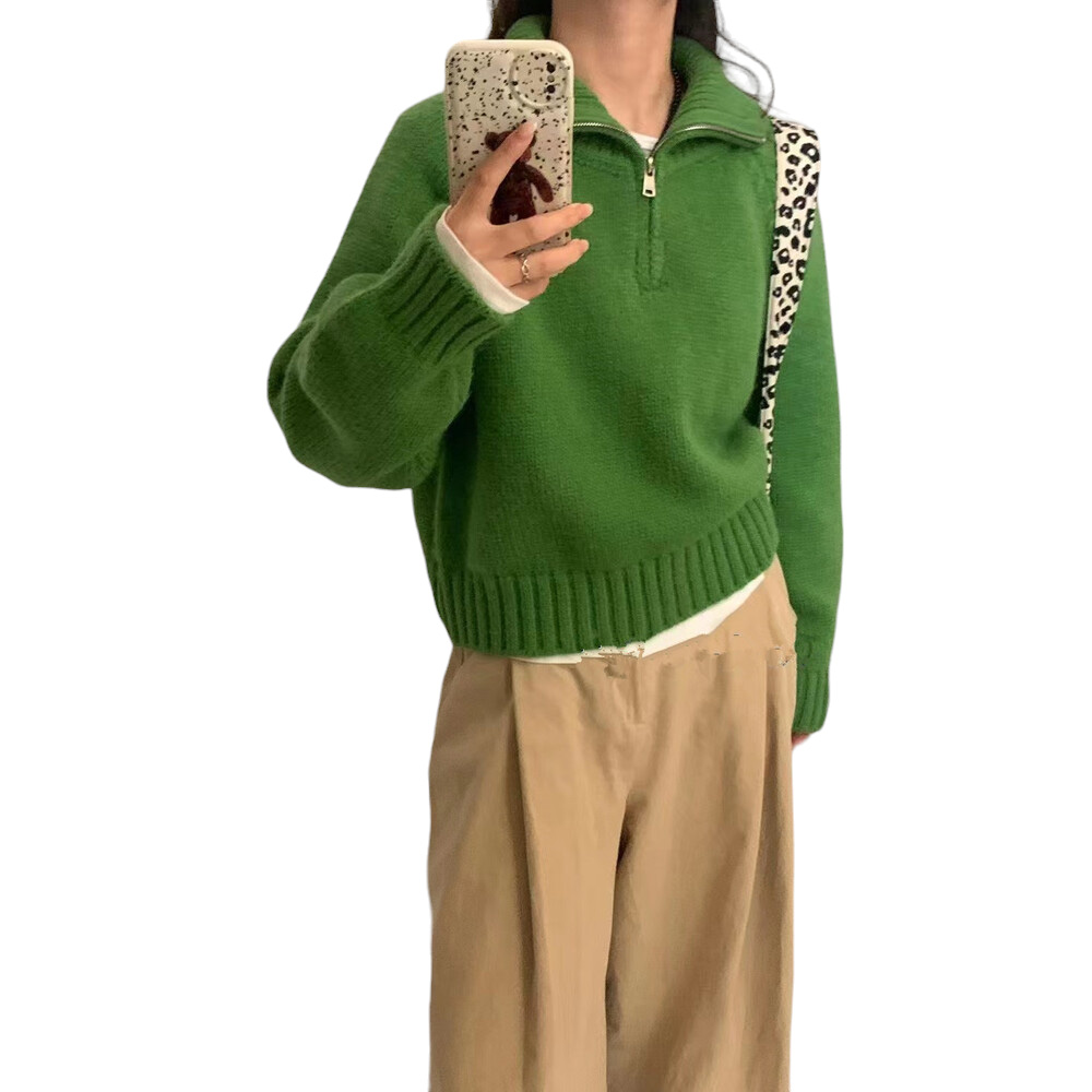 セーター ハーフジップ レディース 通販 スタンドカラー プルオーバー ジップアップ 長袖 厚手 厚め ゆったり 体型カバー ラグランスリーブ 秋 冬 冬物 セーター |  | 04