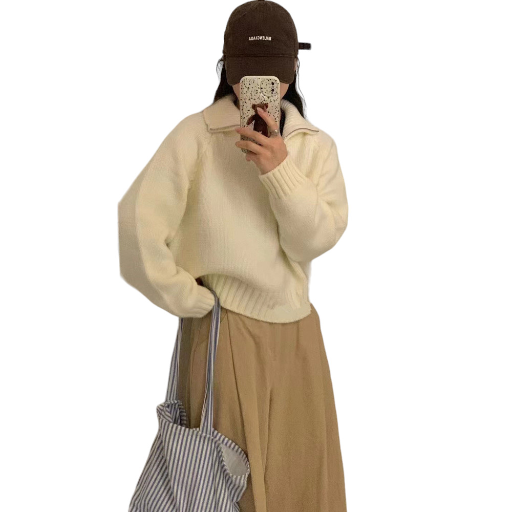 セーター ハーフジップ レディース 通販 スタンドカラー プルオーバー ジップアップ 長袖 厚手 厚め ゆったり 体型カバー ラグランスリーブ 秋 冬 冬物 セーター |  | 01