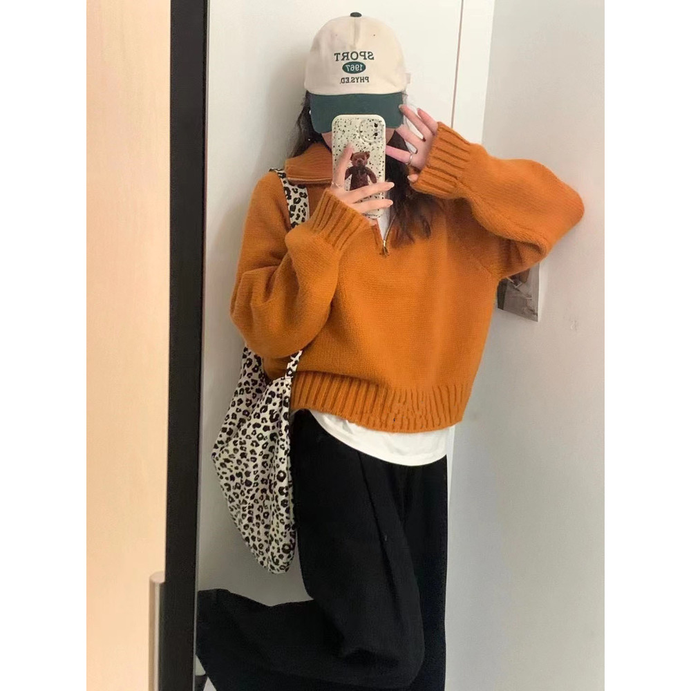 セーター ハーフジップ レディース 通販 スタンドカラー プルオーバー ジップアップ 長袖 厚手 厚め ゆったり 体型カバー ラグランスリーブ 秋 冬 冬物 セーター |  | 03