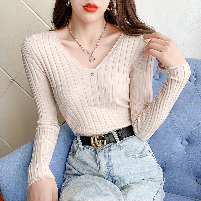 ニット 通販ニット 長袖 Vネック 通勤 レディース セーター タイト スリム フィット プルオーバー 秋 冬 薄手 上品 無地 シンプル きれいめ 着回し ニット | ブランド登録なし