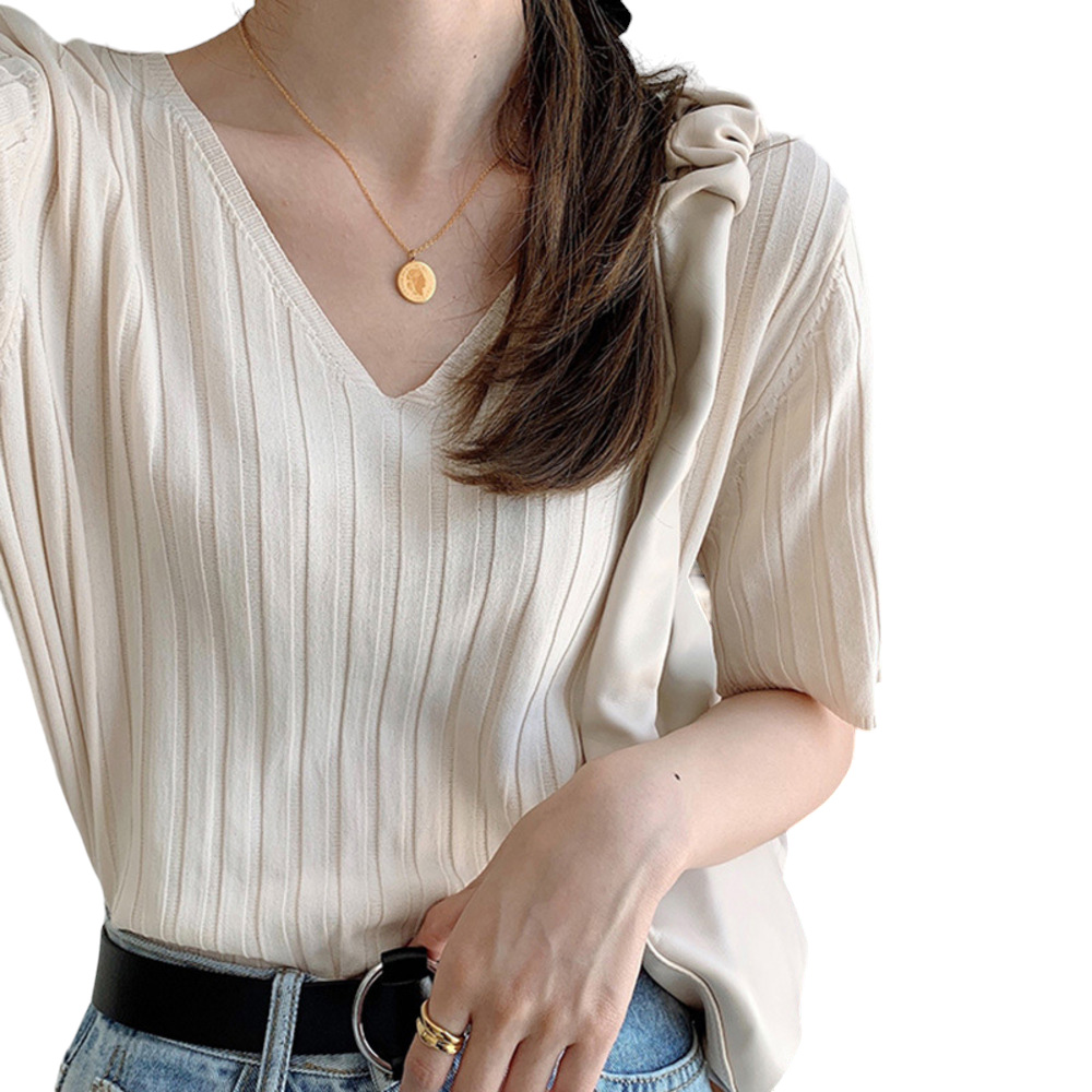 レディース 通販レディース サマーニット ニット 半袖ニット vネック tシャツ カットソー トップス 半袖 春 夏 秋 ゆったり おしゃれ 無地 きれいめ  レディース | ブランド登録なし | 08