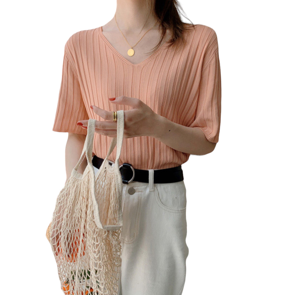 レディース 通販レディース サマーニット ニット 半袖ニット vネック tシャツ カットソー トップス 半袖 春 夏 秋 ゆったり おしゃれ 無地 きれいめ  レディース | ブランド登録なし | 06