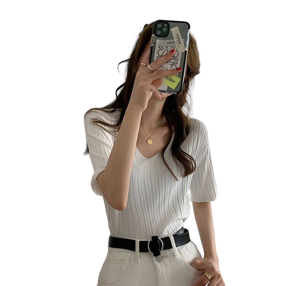 レディース 通販レディース サマーニット ニット 半袖ニット vネック tシャツ カットソー トップス 半袖 春 夏 秋 ゆったり おしゃれ 無地 きれいめ  レディース | ブランド登録なし | 01