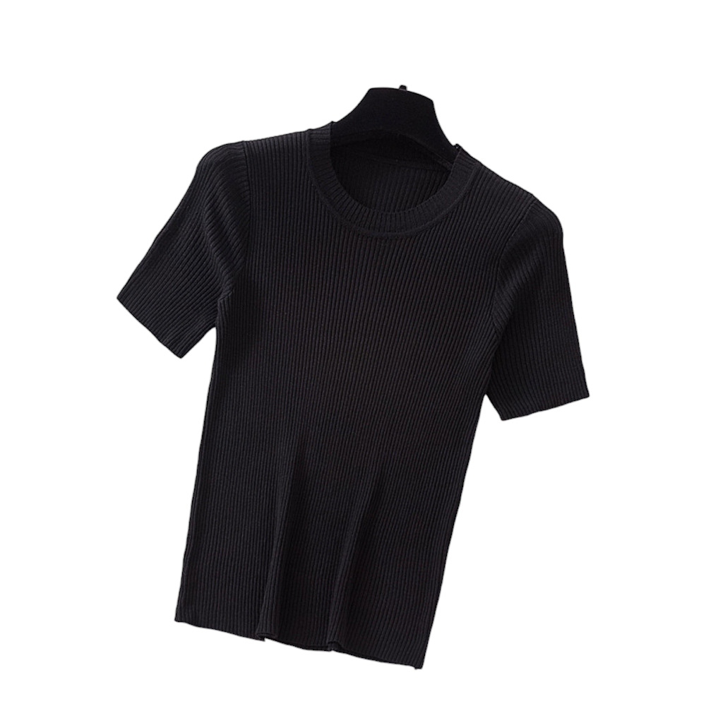 ニット 半袖 通勤 ラウンドネック 通販 Tシャツ セーター タイト スリム フィット プルオーバー 春 夏 薄手 上品 無地 シンプル きれいめ 着回し ニット | ブランド登録なし | 05