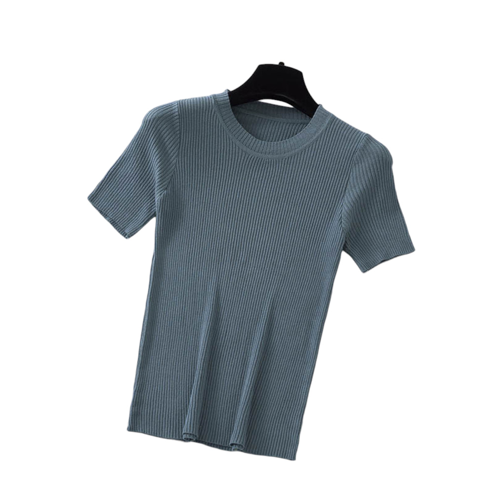 ニット 半袖 通勤 ラウンドネック 通販 Tシャツ セーター タイト スリム フィット プルオーバー 春 夏 薄手 上品 無地 シンプル きれいめ 着回し ニット | ブランド登録なし | 08