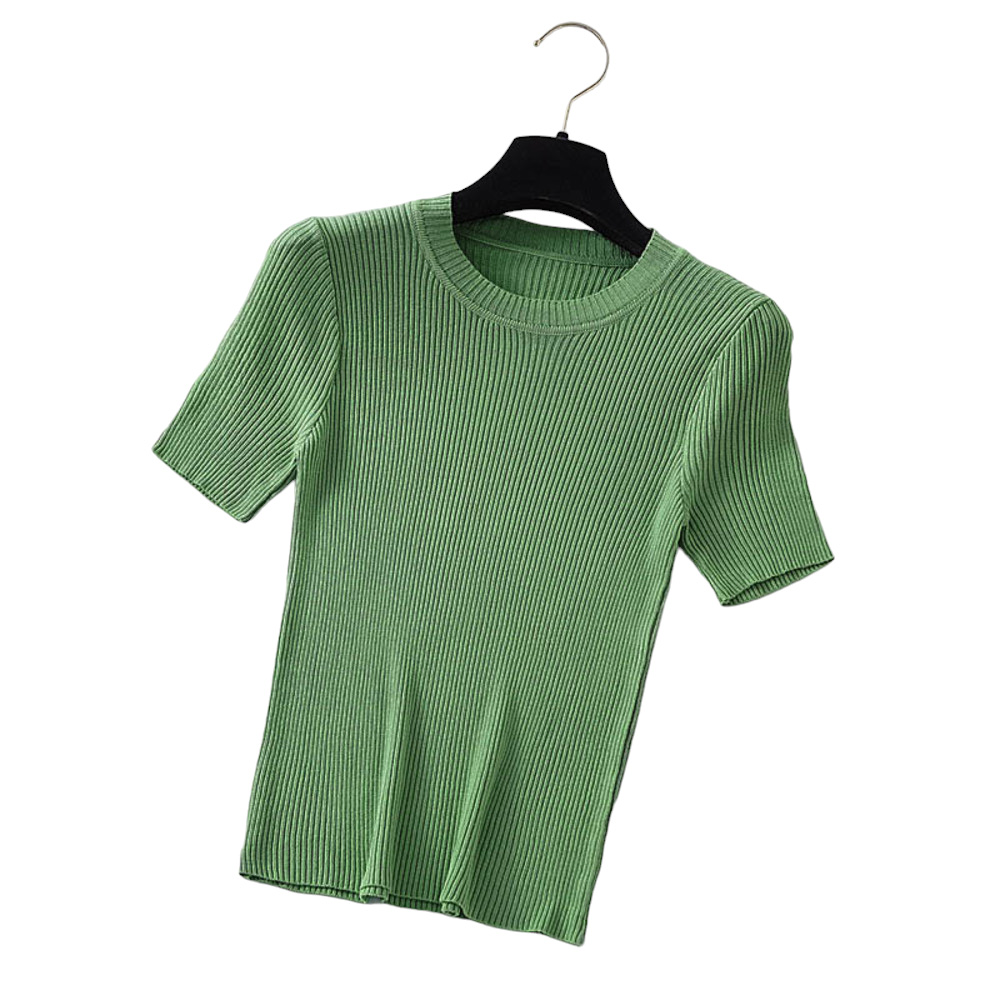 ニット 半袖 通勤 ラウンドネック 通販 Tシャツ セーター タイト スリム フィット プルオーバー 春 夏 薄手 上品 無地 シンプル きれいめ 着回し ニット | ブランド登録なし | 06