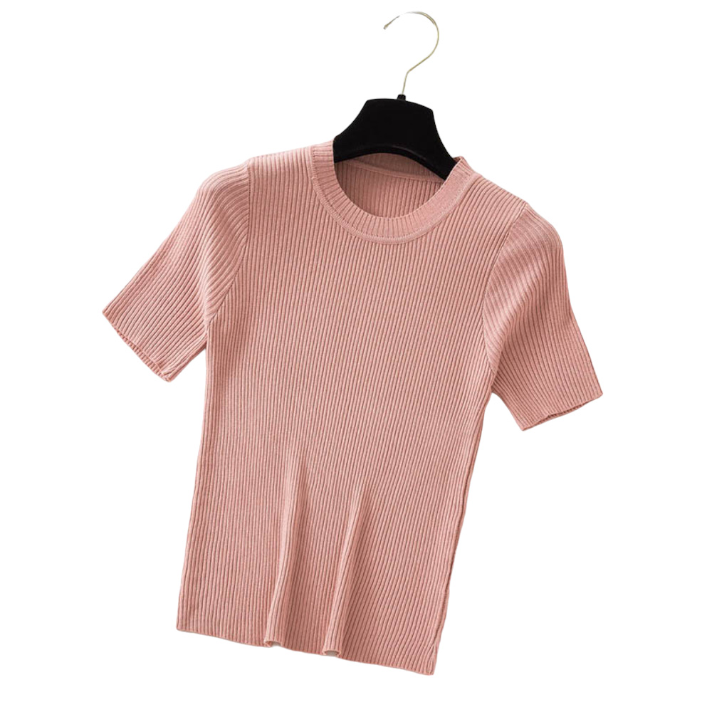 ニット 半袖 通勤 ラウンドネック 通販 Tシャツ セーター タイト スリム フィット プルオーバー 春 夏 薄手 上品 無地 シンプル きれいめ 着回し ニット | ブランド登録なし | 03