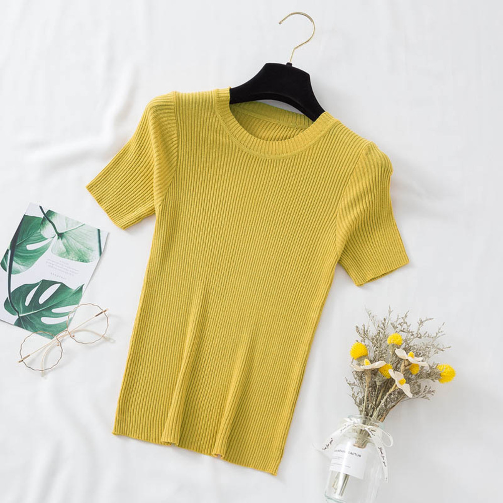 ニット 半袖 通勤 ラウンドネック 通販 Tシャツ セーター タイト スリム フィット プルオーバー 春 夏 薄手 上品 無地 シンプル きれいめ 着回し ニット | ブランド登録なし | 04