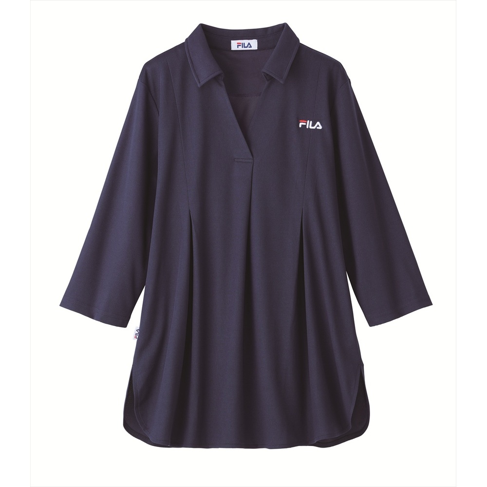 ポロチュニック FILA ポロチュニック 通販 チュニック 体型カバー レディース ポロシャツ 七分袖 7分袖 トップス ゆったり ロング丈 スキッパー襟 | FILA | 01