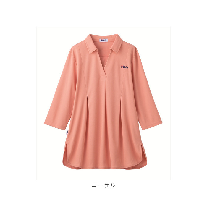 ポロチュニック FILA ポロチュニック 通販 チュニック 体型カバー レディース ポロシャツ 七分袖 7分袖 トップス ゆったり ロング丈 スキッパー襟 | FILA | 12