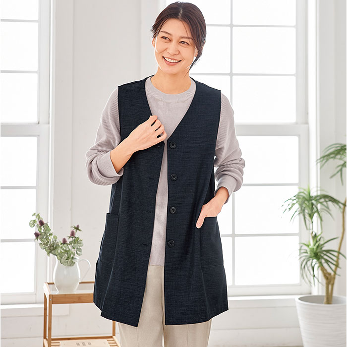 シニア レディース ベスト 通販 ジレ チョッキ 日本製 前開き トップス Aライン 体型カバー ゆったり 綿100 コットン 三河木綿 おしゃれ オシャレ シニア | BACKYARD FAMILY | 12