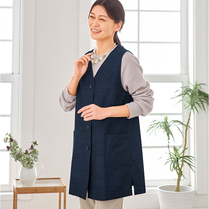 シニア レディース ベスト 通販 ジレ チョッキ 日本製 前開き トップス Aライン 体型カバー ゆったり 綿100 コットン 三河木綿 おしゃれ オシャレ シニア | BACKYARD FAMILY | 10