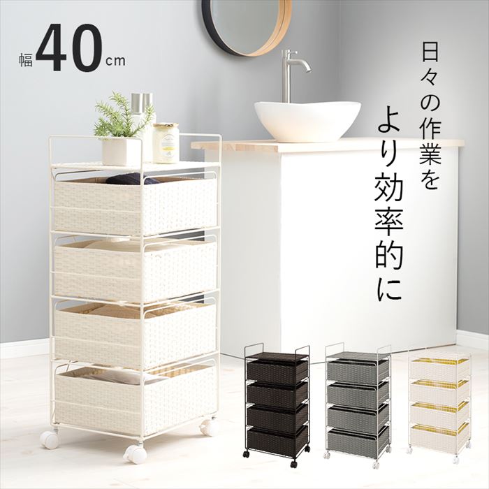 ランドリーラック 通販 RAN-2435 ランドリー収納 ランドリー ラック 引き出し 1列 4段 キャスター付き 移動 水回り 収納 隙間収納 すきま収納 ランドリーラック | HAGiHARA | 02